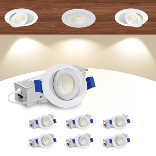 Aosclex 6 Pack 2 Inch Adjustable Gimbal 5CCT Recessed LED Light 5W 550LM - color: White-2inch, size: 6 Pack