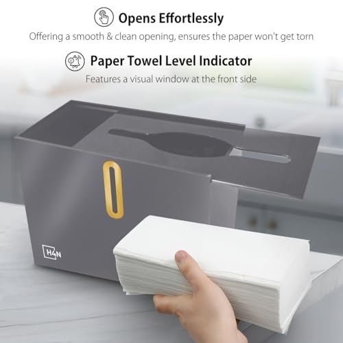 H4N Multifold Paper Towel Dispenser Countertop - Commercial Single Sheet Hand Towel Holder, Compact Acrylic Design for Home, Office, Restaurant Bathrooms - Gray - color: Gray