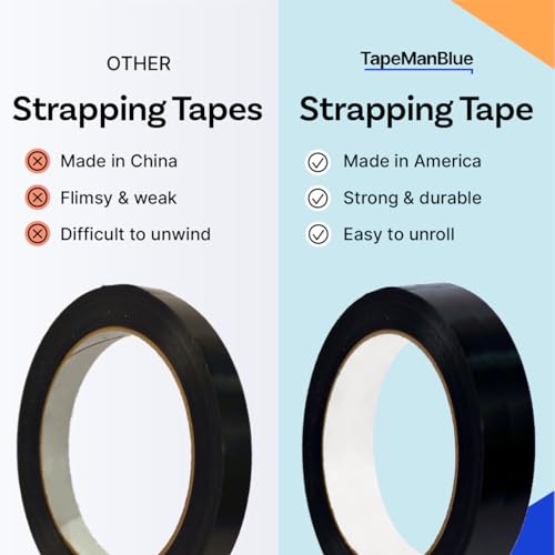TapeManBlue Strapping Tape, Black Tensilized Polypropylene Strapping Tape for Banding, Bundling, Packaging and Palletizing, Made in USA (18 mm x 55m (96 Rolls)) - size: 18 mm x 55m (96 Rolls)