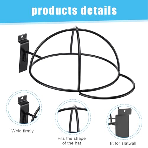 Kigley 6 Pcs Wire Hat Display for Baseball Caps Black Metal Slatwall Accessories Rack Retail Shelves for Merchandise Door Closet Office Bedroom(Round Brim,Black) - style: Round Brim