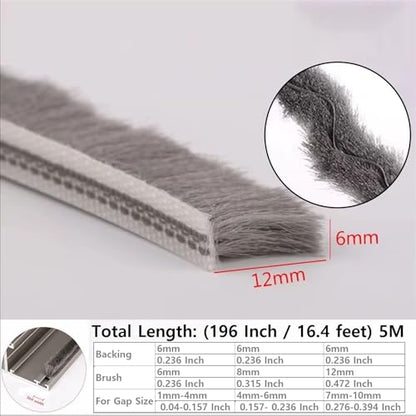 5m (16feet) Brush Weather Striping Card-Slot Seal Strip Pile Weatherstrip Door Sweep Brush for Door Window (6mm x 12mm (1/4" 1/2"), Gray) - size: 6mm x 12mm