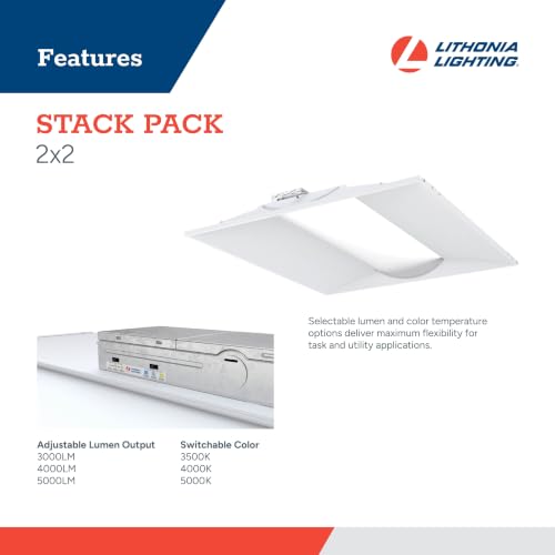 Lithonia Lighting Stack Switch 2x2 LED Troffer Light, Adj Brightness, 4-Pk