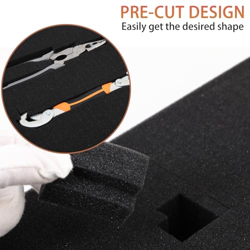 QDYMXUN Pre-Cubed Pick & Pluck Foam Sheets - 2-Pack (16"x12"x2") with 0.4" Bottom Padding, Polyurethane Apart Insert Pads Liners for Toolboxes, Storage Drawer and Crafts - size: 2Pack 16'' x 12'' x 2'' with 0.4" Bottom Padding