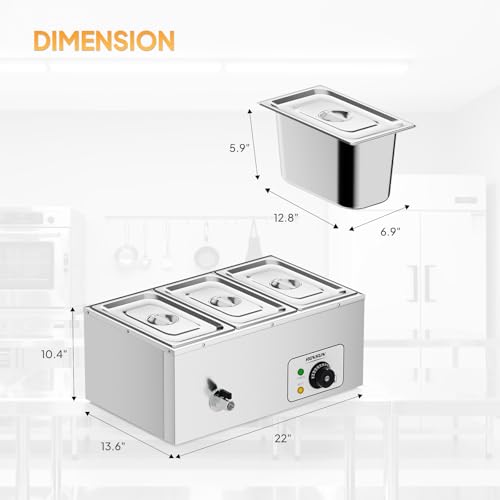 Bonnlo 21 QT 3 Pan Commercial Electric Food Warmer, Counter Top Electric Bain-Marie with Warming Plate, Steam Table Food Warmer for Catering, Parties Buffet and Restaurant, Stainless Steel, 1200W - size: 21 QT-3 pan