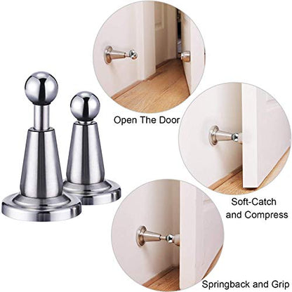 Blulu 1 Pack Magnetic Door Stopper Soft-Catch Stainless Steel Magnetic Door Catch Heavy Duty Wall Mounted & Floor Mounted Doorstops Holder for Keeping Open, Silver