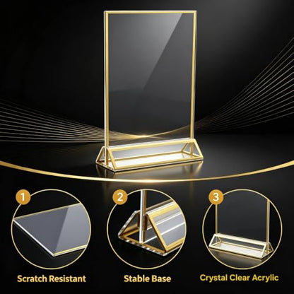 3 Pack Gold Acrylic Sign Holder 8.5 x 11 Inches, Double Sided Vertical Table Top Stand for Wedding Table Numbers, Nail Salon Price Lists, Vendor Booth, Business Store & Party Tabletop Display