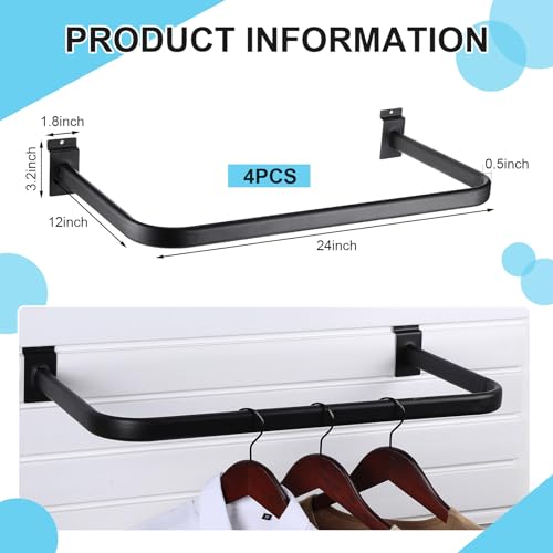 Shimeyao 4 Pcs U Shaped Handrail for Slatwall 24 Inch Oval Tubing Handrail Metal Slat Wall Accessory for Retail Displays Bracket Clothing Rack Home Use (Black)