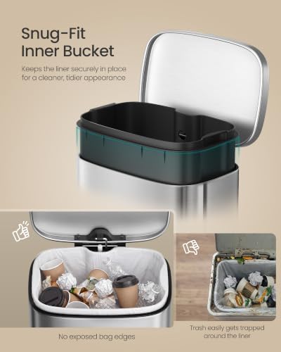 SONGMICS 1.3 Gallon (5 L) Trash Can, Stainless Steel, Step-On Pedal - color: Silver, size: 1.3 Gal.
