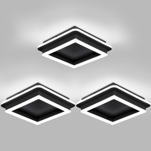 CANEOE 3 Packs Square Flush Mount Ceiling Light, 6000K Black Modern LED Ceiling Light Fixture, Minimalist Hallway Lighting Fixture Ceiling Lamp for Hallway Entryway Bedroom Balcony (All Black) - color: All Black, size: 3 Packs