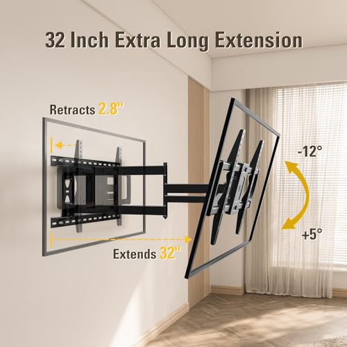 Mounting Dream Long Arm TV Wall Mount for Most 37-75 Inch TVs up to 100lbs - size: For 37"-75" TV, 24" Studs