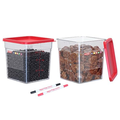 2 Pack 8 QT Commercial Food Storage Containers with Lids, Clear Square Containers for Pet Food, Flour, Sugar, Rice and Dry Food Storage with FIFO Label Area - size: 2 X 8.0(QT)