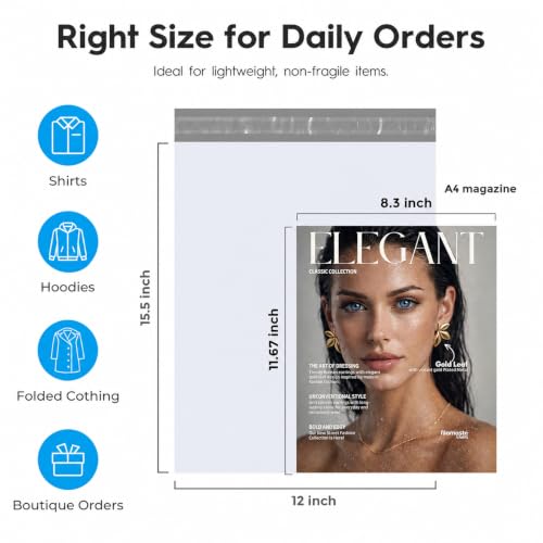 Fuxury 12x15.5" Poly Mailers 100Pcs,Sturdy Shipping Bags for Clothing,White - color: White, size: 12x15.5" 100pcs