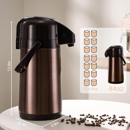 PARACITY Coffee Carafe, 84.5 fl oz/2.5 L Airpot Coffee Dispenser with Pump - color: Gold Brown
