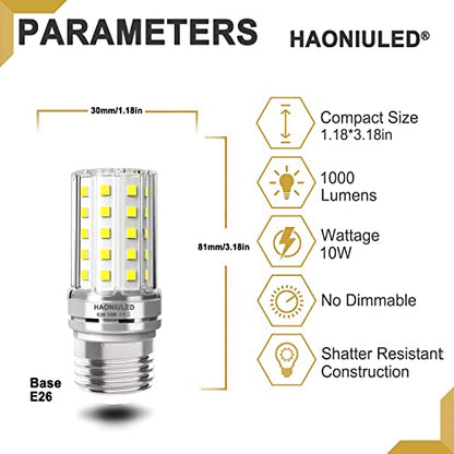 E26 10W LED Light bulbs, 6000K Daylight White, 1000 lumen, 100 Watt Equivalent Incandescent Bulbs, Non-dimmable Edison Candelabra Ceiling Fan led Bulbs, Flicker Free, Tubular LED Corn Bulb, 5 Pack - color: 6000k Daylight White