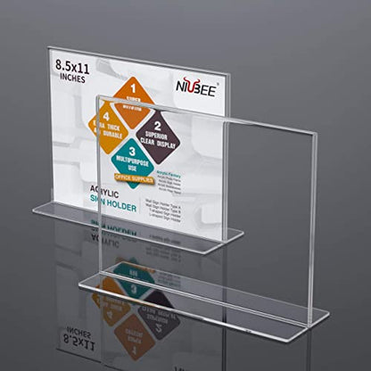 NIUBEE Acrylic Sign Holder 8.5 x 11 Horizontal T-Shape Flyer Stand 3 Pack - size: 8.5 x 11 Inches Horizontal