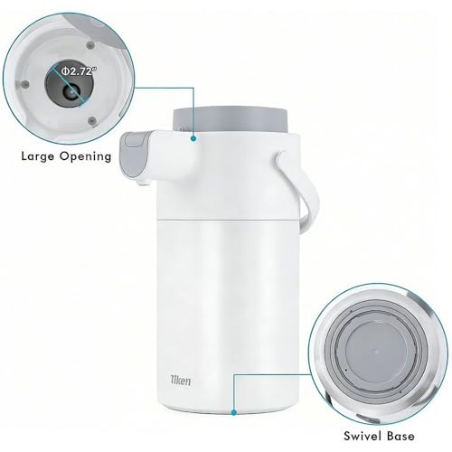 Tiken Airpot Coffee Dispenser with Pump - 102oz/3L Thermal Coffee Carafes for Hot Beverage - Stainless Steel Insulated Coffee Thermos Carafe - color: White, size: 102 Ounces