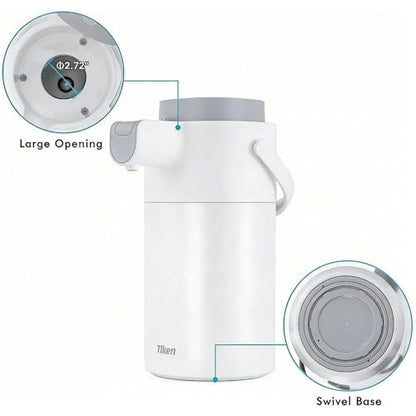 Tiken Airpot Coffee Dispenser with Pump - 102oz/3L Thermal Coffee Carafes for Hot Beverage - Stainless Steel Insulated Coffee Thermos Carafe - color: White, size: 102 Ounces
