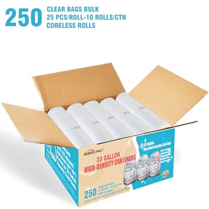 BEIDOU-PAC 33 Gallon Trash Bags, 250 Count Bulk, Heavy Duty Clear Plastic Recycling Garbage Bags, Multi-purpose Can Liners for Business Home Commercial, Industrial Contractors, Storage & Outdoor - style: 33 Gallon |250 Count(Value Pack)