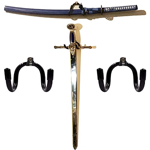 Universal Adjustable Sword, Wall Hook Storage Organizers Rack Display Hanger Wall Mount Stand Collection Holder for Sword,Dagger,Axe,Keyblade,etc — Vertical/Horizontal Display -（2 pack）