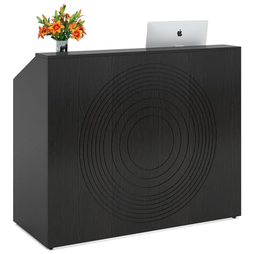 Tribesigns Reception Desk with Counter, Modern Front Desk Reception Room Table with Cable Grommet, 47 inch Retail Counter for Checkout, Lobby, Beauty Salon, Home Office Desk, Black - color: Black