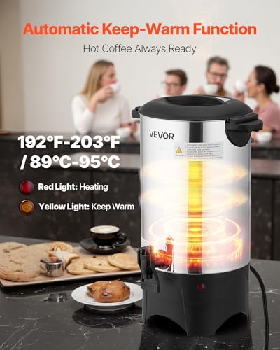 VEVOR Commercial Coffee Urn, 40 Cup 6 L Hot Beverage Dispenser with Dripless Faucet, Quick-Brewing Commercial Coffee Maker, with Stainless Steel Liner, for Catering, Business, Church & Restaurant - size: 40Cup
