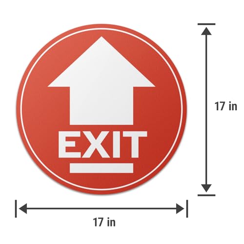 17" x 17" Round Red "Exit" with Arrow Floor Sticker Sign for Leaving, Evacuation, Escape - 2 Pack - color: Exit, size: 2 Pack