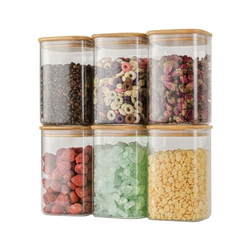 D2scrma 37oz/1.2Qt/1100ml Square Glass Storage Containers with Lids 6-Pack - size: 37oz*6