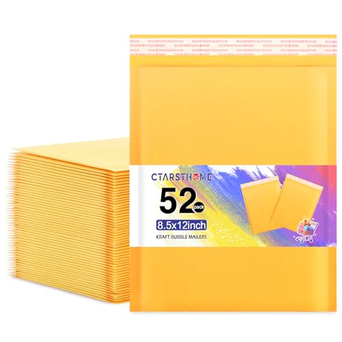 52Pack Yellow 8.5x12in Kraft Bubble Mailers Small Business Mailing Packages Self-Sealing Paper Envelopes, Mailer Shipping Padded Envelopes with Strong Adhesion for Jewelry Makeup Supplies - size: 8.5x12-52pcs