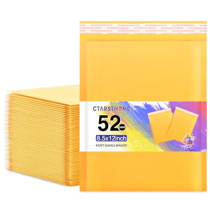 52Pack Yellow 8.5x12in Kraft Bubble Mailers Small Business Mailing Packages Self-Sealing Paper Envelopes, Mailer Shipping Padded Envelopes with Strong Adhesion for Jewelry Makeup Supplies - size: 8.5x12-52pcs