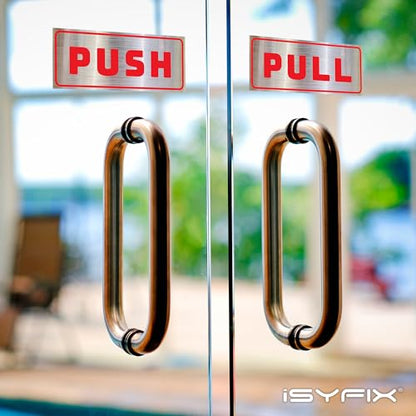 iSYFIX Push Pull Stickers Sign, 6x2.4 Inch, 2 Pack, Red/Brushed Silver - color: Red / Brushed Silver, size: Horizontal 2.4x6