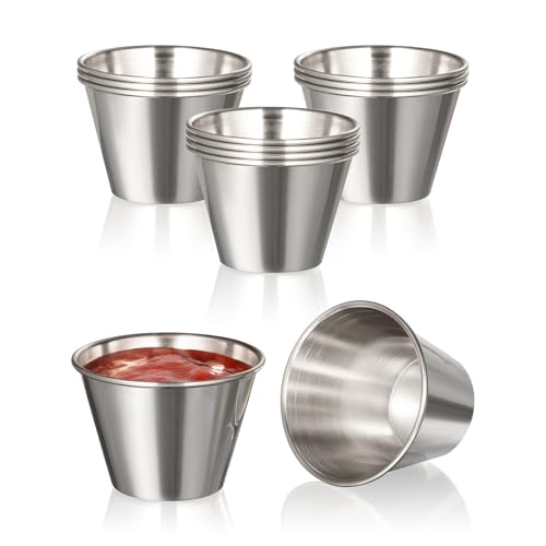 Fit Meal Prep [12 Pack 2.5 oz Stainless Steel Dipping Sauce Cups, Reusable Metal Ramekins, Commercial Grade Condiment Bowls, Individual Portion Cups, Small Round Au Jus Cup for Home, Restaurant - size: 2.5 oz