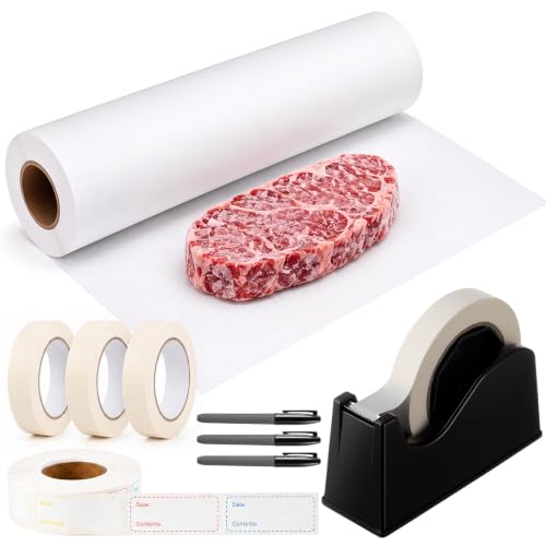 Resurhang Freezer Paper Roll 17in x 300ft, Freezer Tape Dispenser with 3 Rolls Tape, Food Labels, Markers, Low Temperature Resistance for Refrigerators Food Storage Organization(White) - color: White