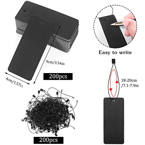 200 Set Clothing Tags Large Price Tags with String Gift Tags 3.5’’x1.6’’ Paper Hang Tags for Gift Clothes Arts and Crafts Display(Black) - color: Black