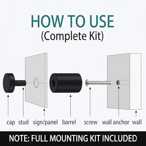 Lantee 12pcs Black Sign Standoff Screws, Stainless Steel Wall Mount Standoff Holders, Heavy Duty for 1/2" Thick Acrylic/Glass 5/8" x 1"(16x25mm) - color: Black, size: 5/8" x 1" / 16 x 25mm