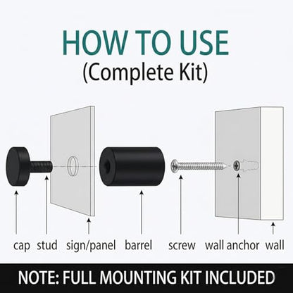 Lantee 12pcs Black Sign Standoff Screws, Stainless Steel Wall Mount Standoff Holders, Heavy Duty for 1/2" Thick Acrylic/Glass 3/4" x 1"(19x25mm) - color: Black, size: 3/4" x 1" / 19 x 25mm