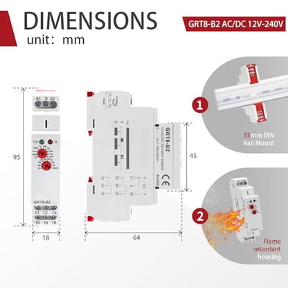 Delay Off Time Relay 16A Adjustable Smart Relay GRT8-B2 AC/DC 12V-240V - size: GRT8-B2 AC/DC 12V-240V