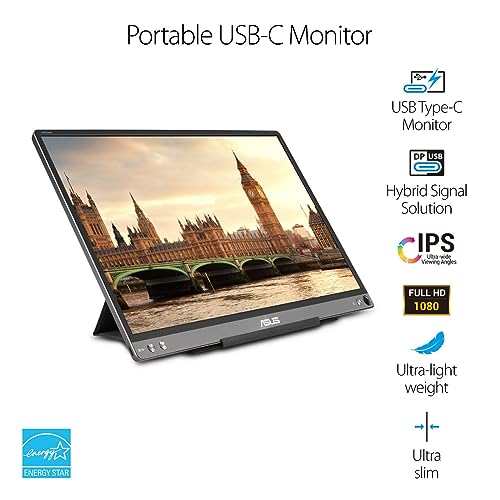 ASUS ZenScreen 15.6” 1080P Portable USB Monitor (MB16ACE) - Full HD (1920 x 1080), IPS, USB Type-C, Eye Care, Anti-Glare Surface, Lite Smart Case, External Screen for Laptop, 3-Year Warranty - style: USB-C