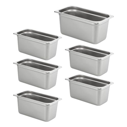 HECMAC 6 Pack Anti-Jam Hotel Pans, 1/3 Size 6 Inch Deep, Commercial Stainless Steel Chafing Steam Table Pan, Catering Storage Metal Food Pan, 23 Gauge - size: 1/3 Size, 6" Deep