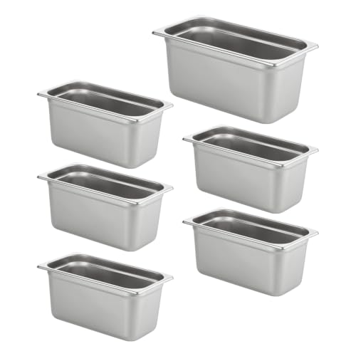 HECMAC 6 Pack Anti-Jam Hotel Pans, 1/3 Size 6 Inch Deep, Commercial Stainless Steel Chafing Steam Table Pan, Catering Storage Metal Food Pan, 23 Gauge - size: 1/3 Size, 6" Deep