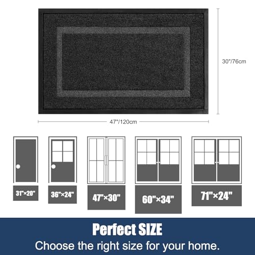 Large Front Door Mat Outside Entrance Indoor Doormat, 48" x 30" Outdoor Mats For Patio Waterproof, Outdoor Door Mats For Outside Entry, Indoor Rugs for Entryway, Sturdy Natural Rubber Entry Mat, Black - color: Black, size: 2'6" x 4' (Rectangular)