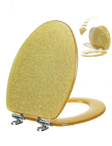 Angol Shiold ELONGATED Gold Glitter Resin Soft Close Toilet Seat 18.5Inch - color: Walnut wood color