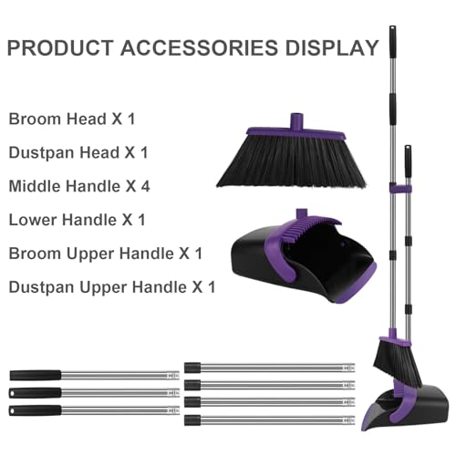 Purple Broom and Dustpan Combo Set, 55" Long Handle Broom - color: Purple, size: Large