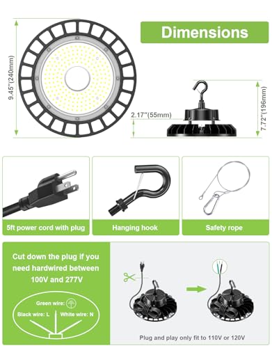 6 Pack 150W High Bay LED Shop Light, 5000K Low Bay Light with US Plug