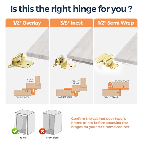 Gold Cabinet Hinges, 1/2 Inch Overlay, 4 Pack(2 Pairs) - color: Gold