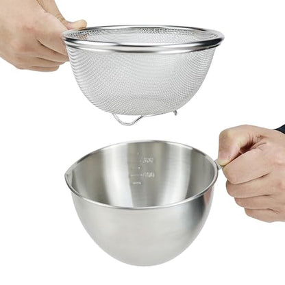 EIKS Stainless Steel Mixing Bowls with Colander Strainers, 1000ml/1-Quart