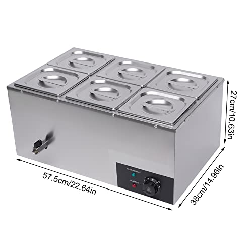 6 Pan Commercial Food Warmer Countertop with Lids, Electric Food Warmer Steam Table, 600W Professional Buffet Servers and Warmers Stainless Steel Buffet Bain Marie with 86-185°F Temp Control - color: 6 Pan#2