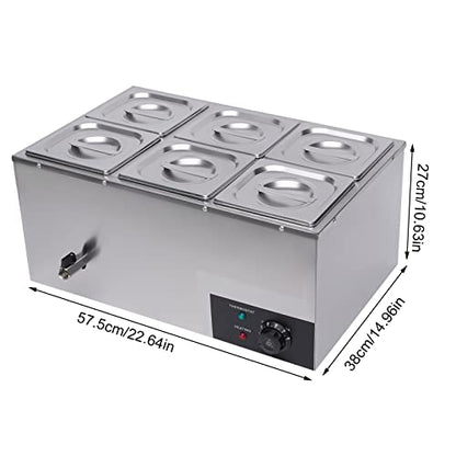 6 Pan Commercial Food Warmer Countertop with Lids, Electric Food Warmer Steam Table, 600W Professional Buffet Servers and Warmers Stainless Steel Buffet Bain Marie with 86-185°F Temp Control - color: 6 Pan#2
