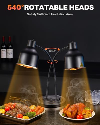 Food Heat Lamp with 3 Bulbs, 500W Rapid and Steady Heating, Painted Black - color: Painted Black