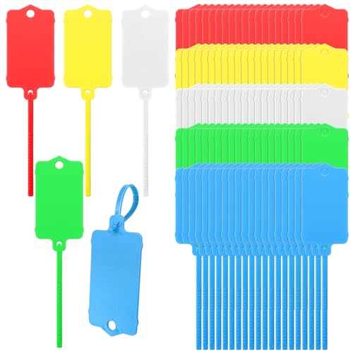 LeonBach 100 Pcs 1.46“ x 2.48” Plastic Shipping Tags, Multicolored - color: Blue Green White Red Yellow