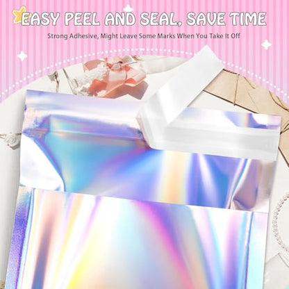 FUNFERY 4.7x7 in Holographic Mylar Poly Mailers Self Sealing Adhesive Bag - color: Holographic Self Adhesive-50P, size: 4.7x7 inch